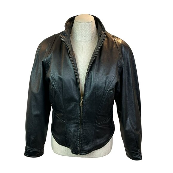 Wilsons Leather Moto Full Zip Leather Jacket Womens Medium Black With Quilted Th - Picture 5 of 16